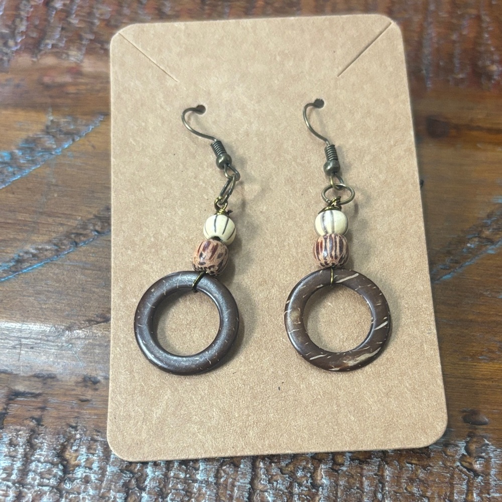 Brown Beaded Hoop Earrings